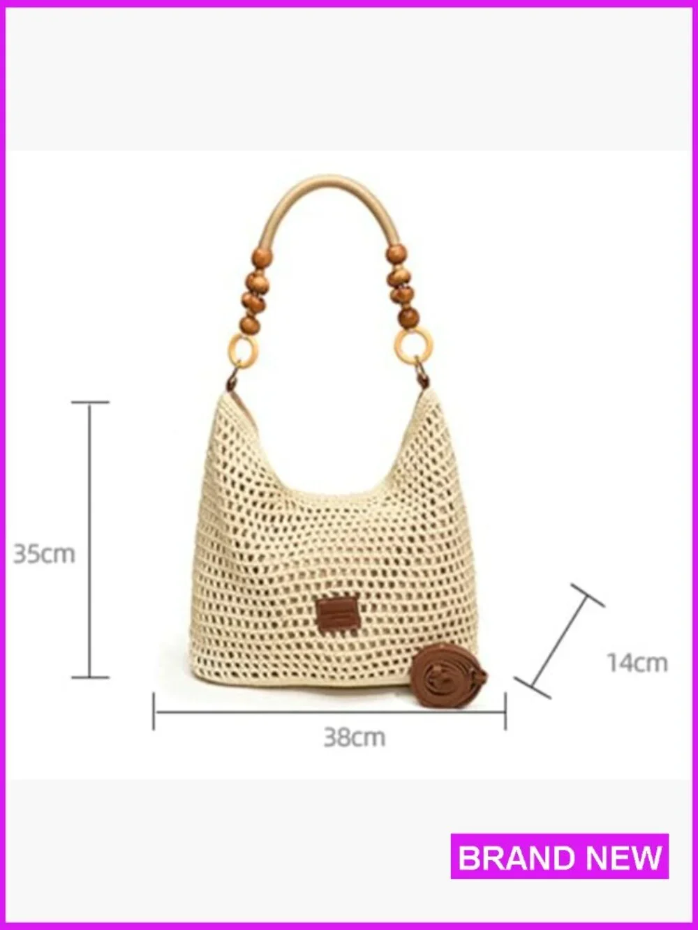 Crochet Summer Beach Bag Woven Cotton Hobo Handbag Bohemian Bead Shoulder Purse